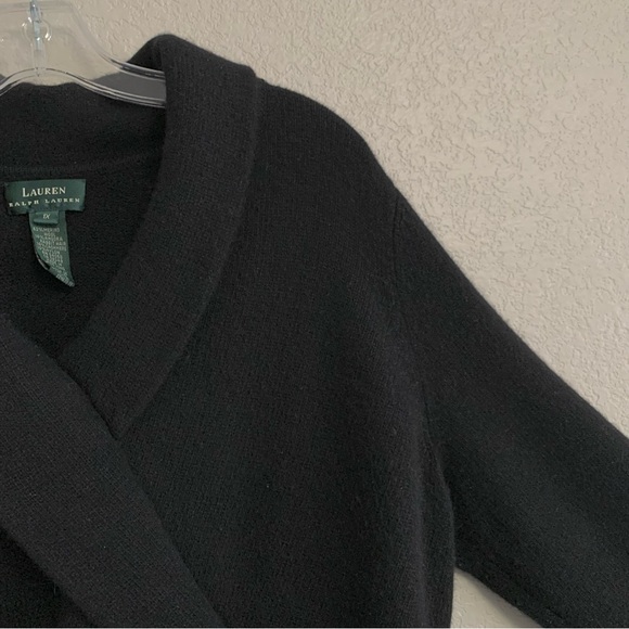 Vtg LRL Ralph Lauren Sweater Women 1X Wool Cashmere Shawl Collar Faux Wrap Black - Picture 5 of 15